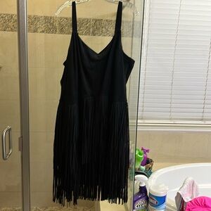 Black suede/faux suede? Jessica Simpson Fringed cocktail dress. NEW